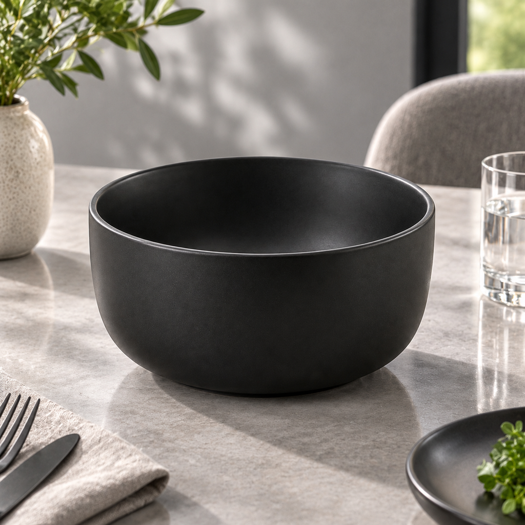 Side view of naldony black ceramic bowl