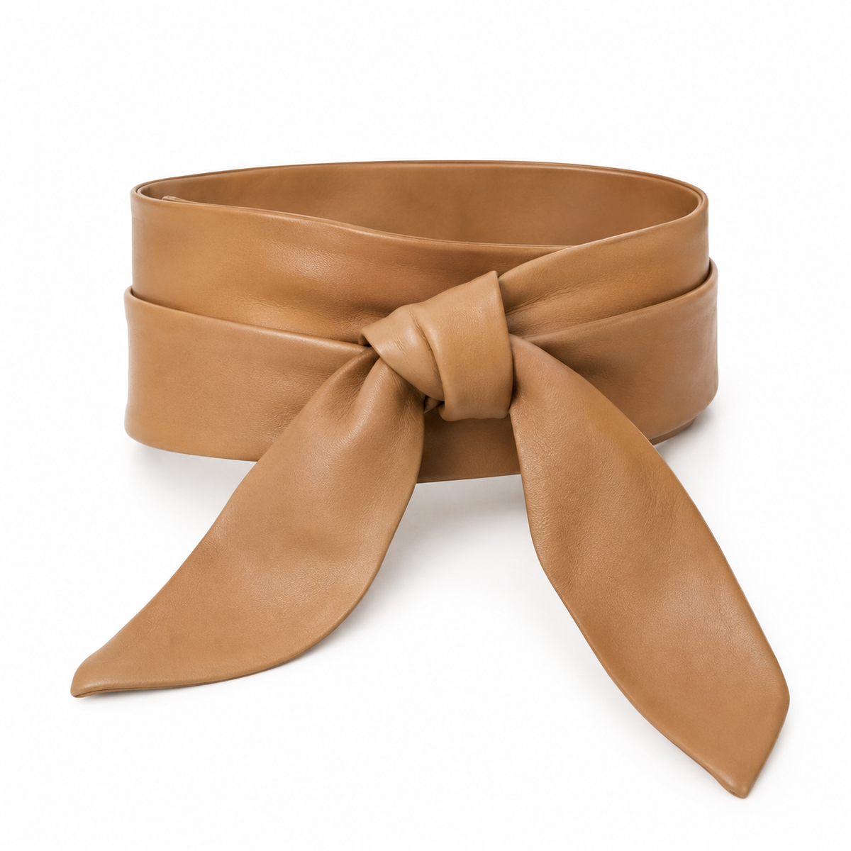 naldony Women's Leather Obi Belt in tan with tie closure.