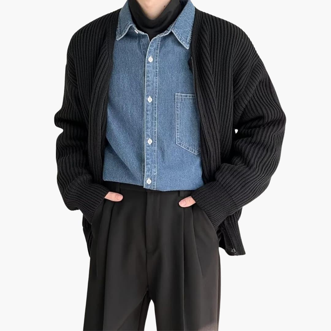 Men's zip cardigan in rib knit