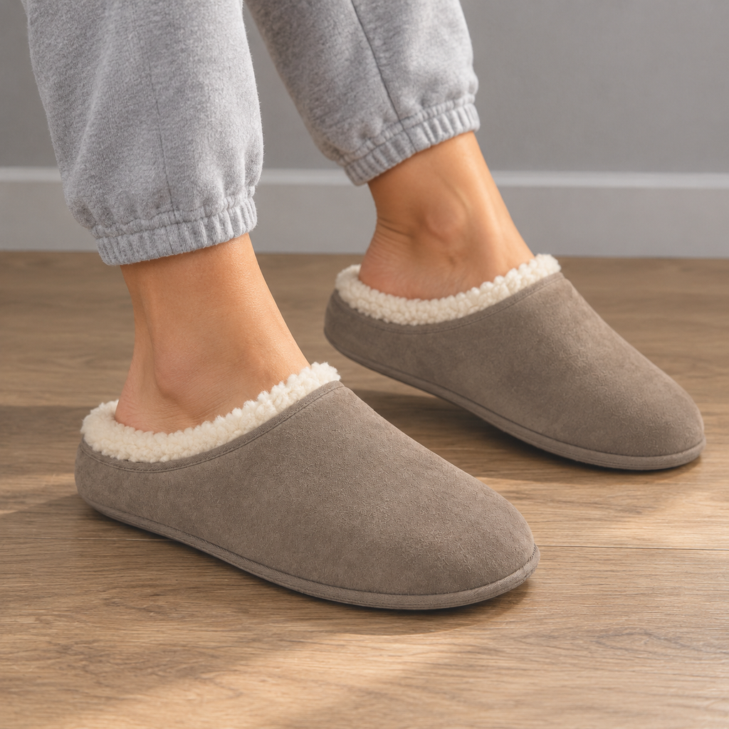 Close-up of slipper's faux shearling interior.
