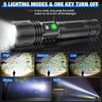 Tactical flashlight 100,000 lumens, 5000mAh USB-C rechargeable, IPX5 waterproof