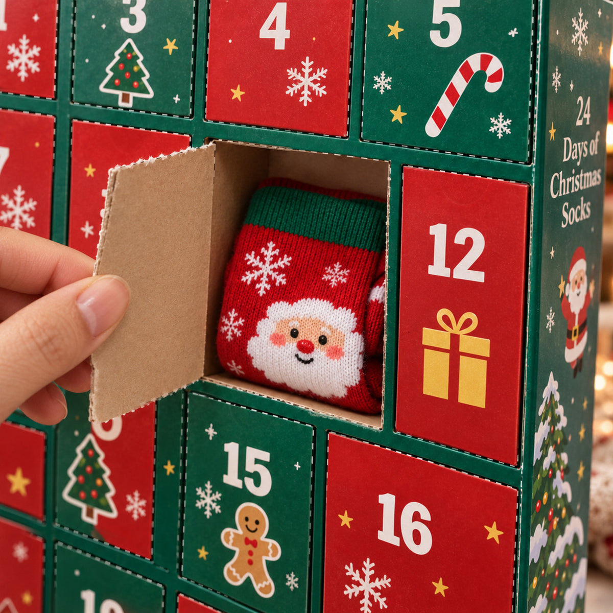 24 Days of Christmas Socks Advent Calendar, 12-Pair Mystery Sock Gift Box, Random Festive Designs, Holiday Countdown Christmas Gift for Kids/Women