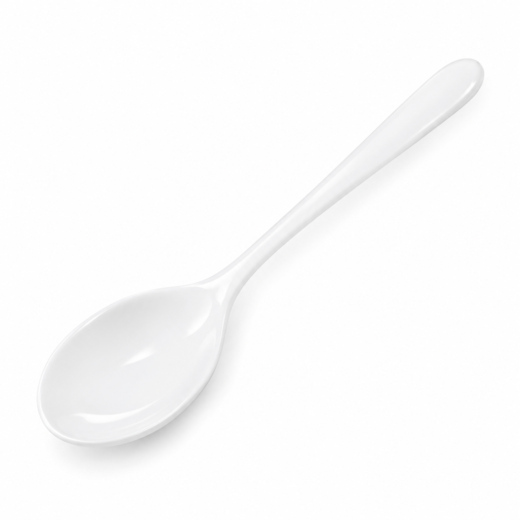 Elegant white porcelain spoon on a white background