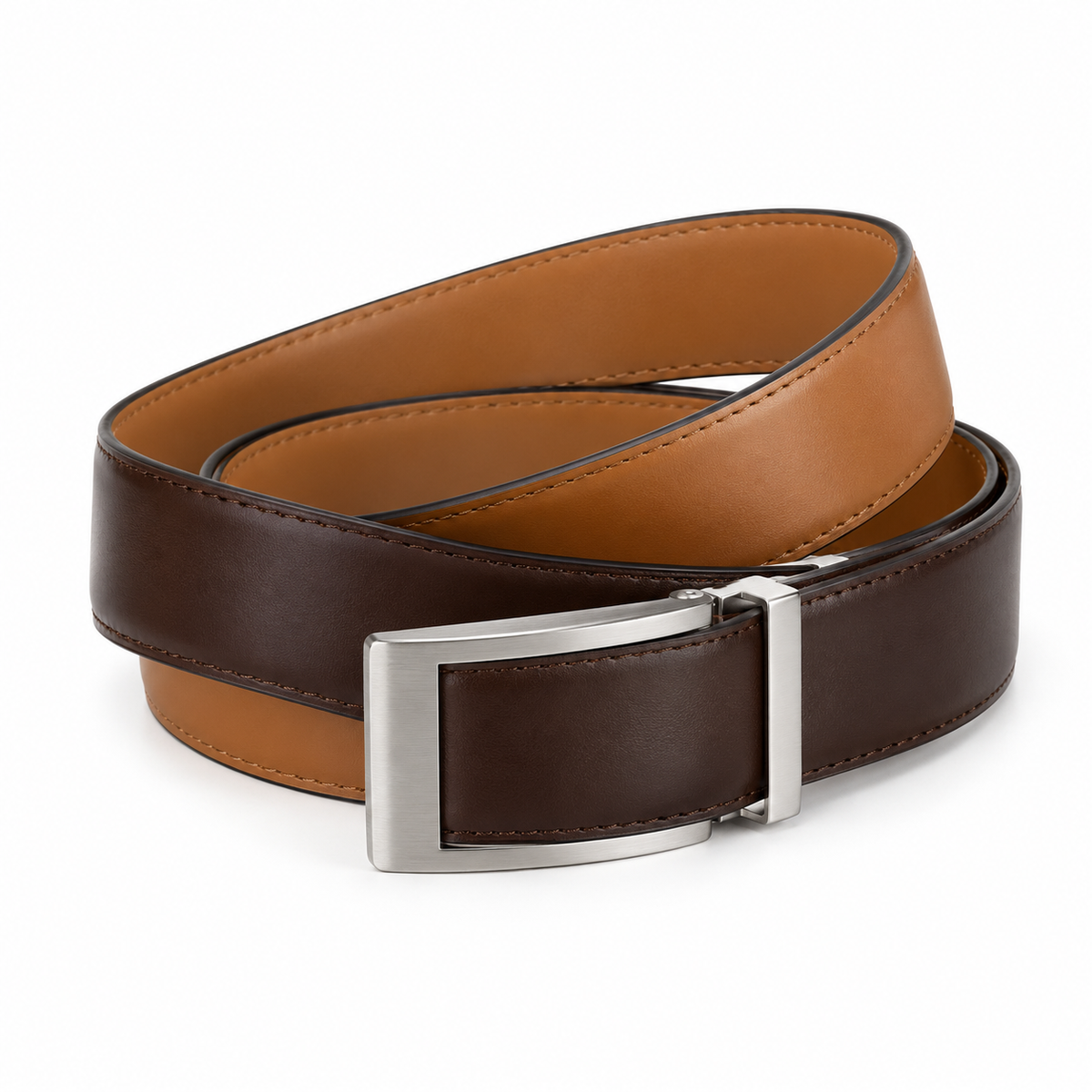 Naldony leather reversible belt in brown and tan with metal buckle