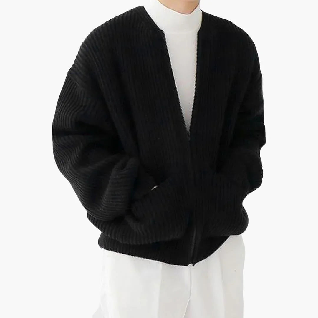 Men's zip cardigan in rib knit