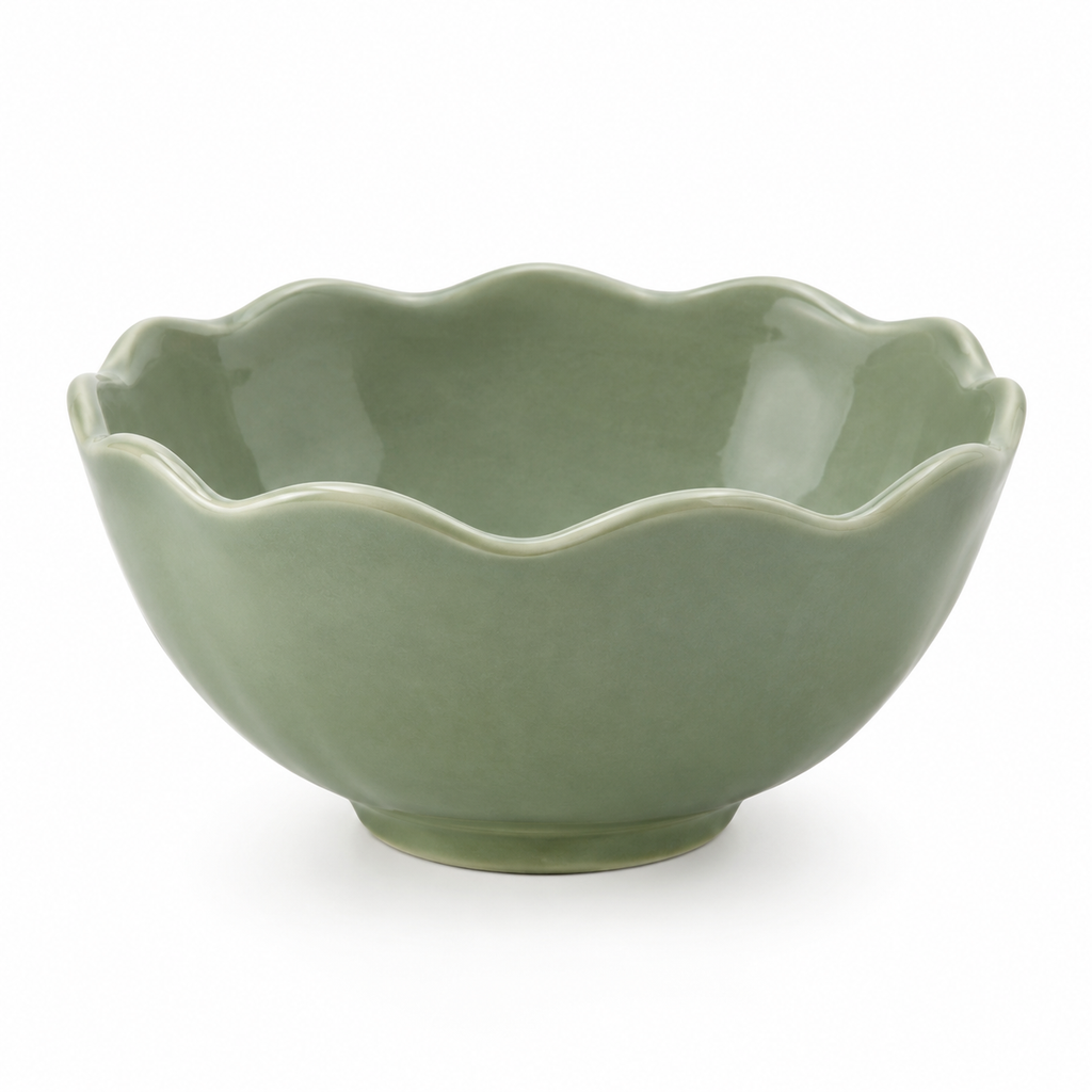 Front view of naldony ceramic decorative bowl with scalloped edge.