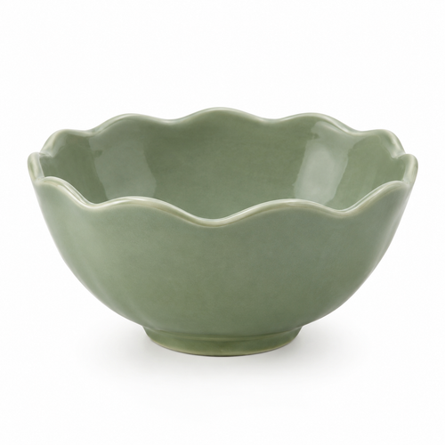 Front view of naldony ceramic decorative bowl with scalloped edge.