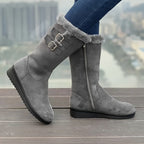 Women's fur lined winter boots with side zip and double buckle