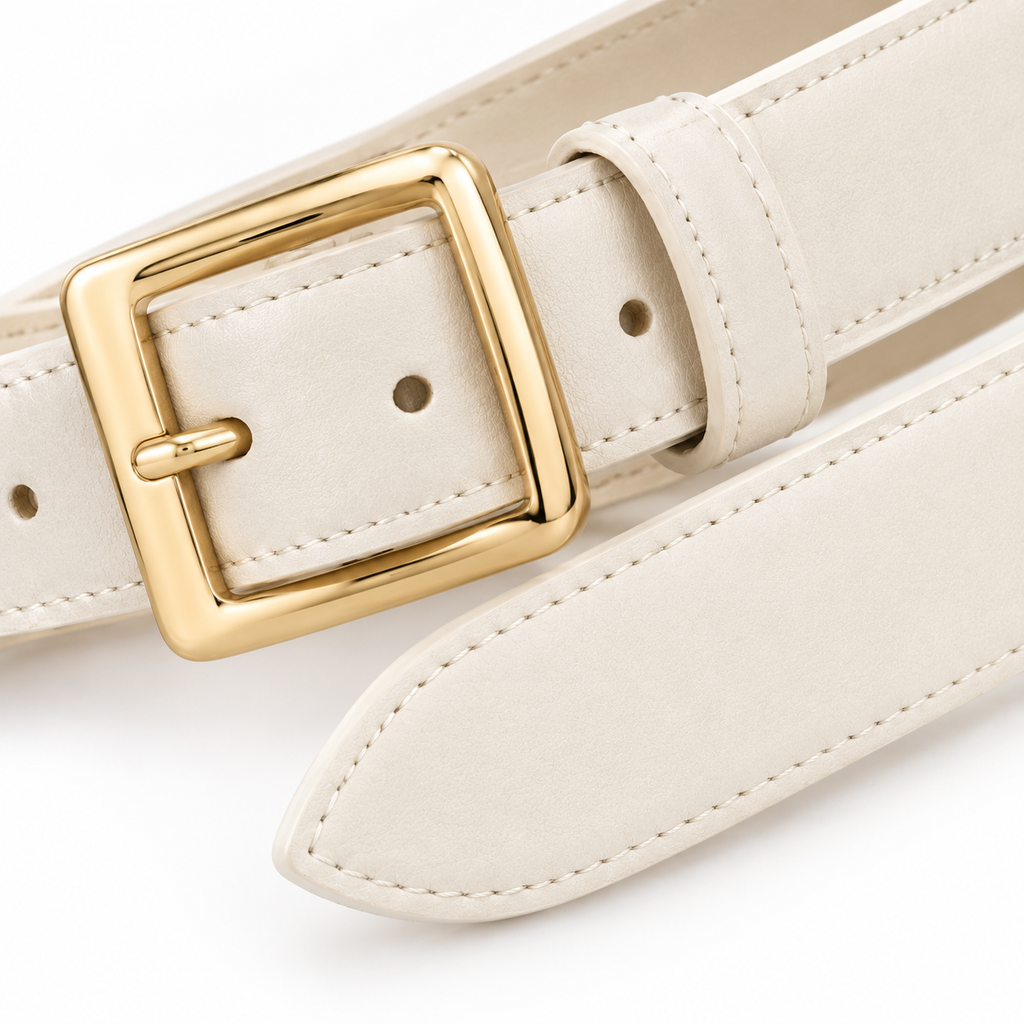 Naldony belt rolled showing cream leather.