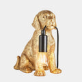 Gold Puppy Dog Table Lamp, detailed resin figurine, brushed gold finish