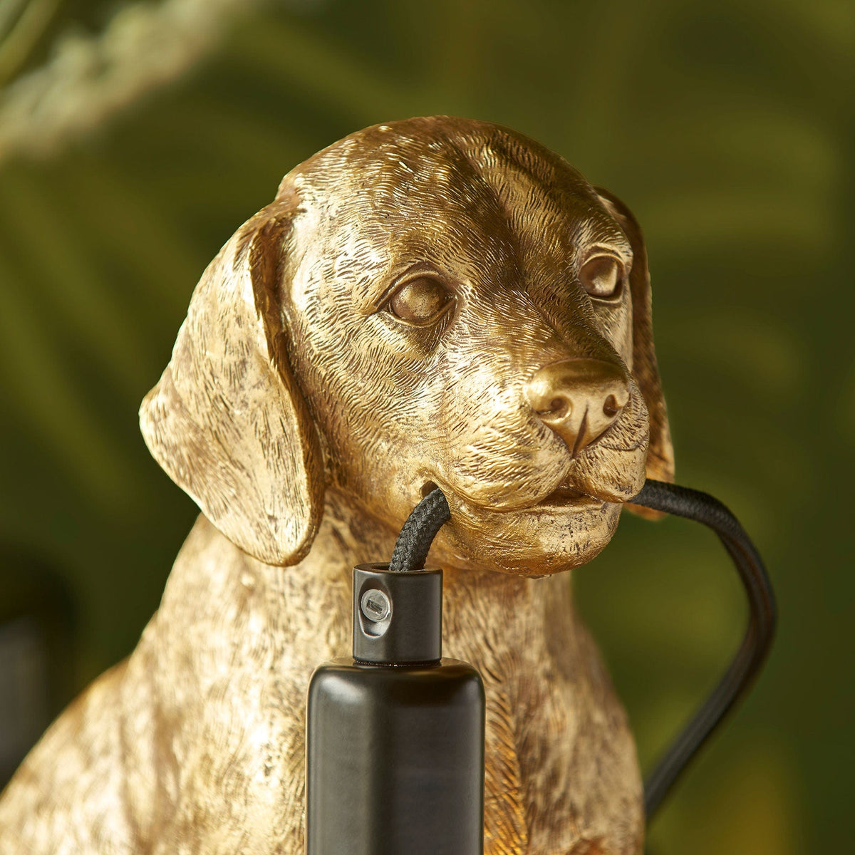 Gold Puppy Dog Table Lamp, detailed resin figurine, brushed gold finish