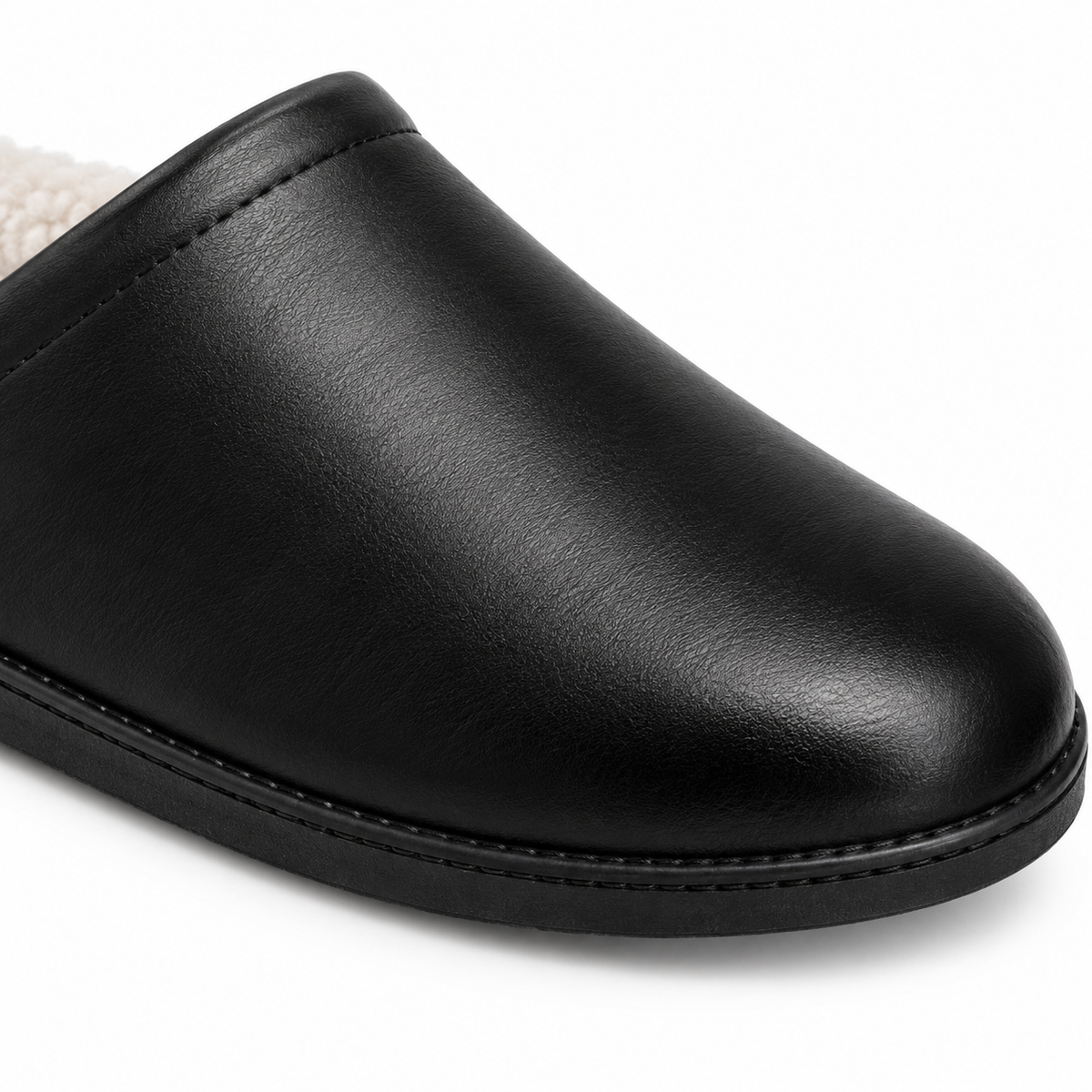 Detail of the slip-on design of Naldony men's leather slipper.