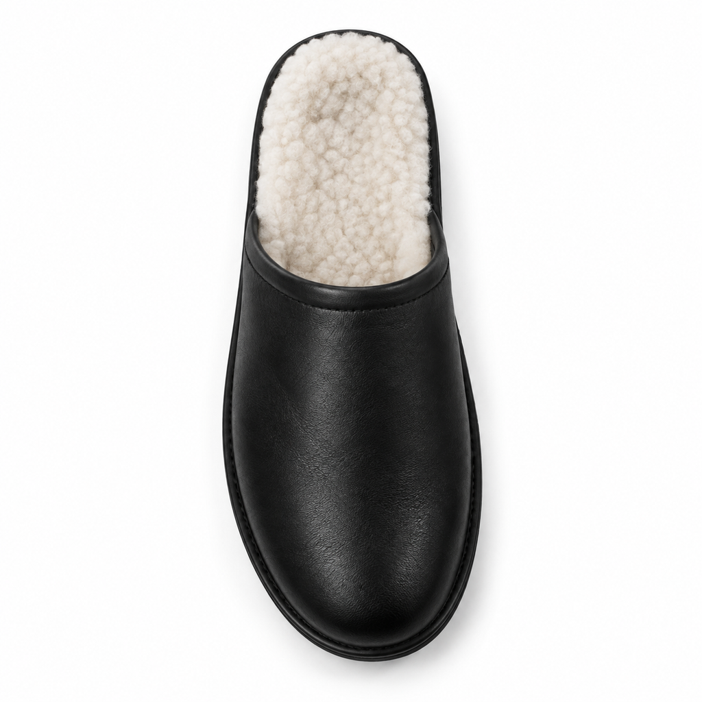 Close-up of the durable sole on Naldony black men's slipper.