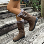 Women's fur lined winter boots with side zip and double buckle