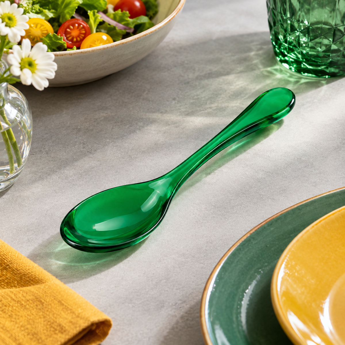 Elegant green acrylic spoon with smooth finish