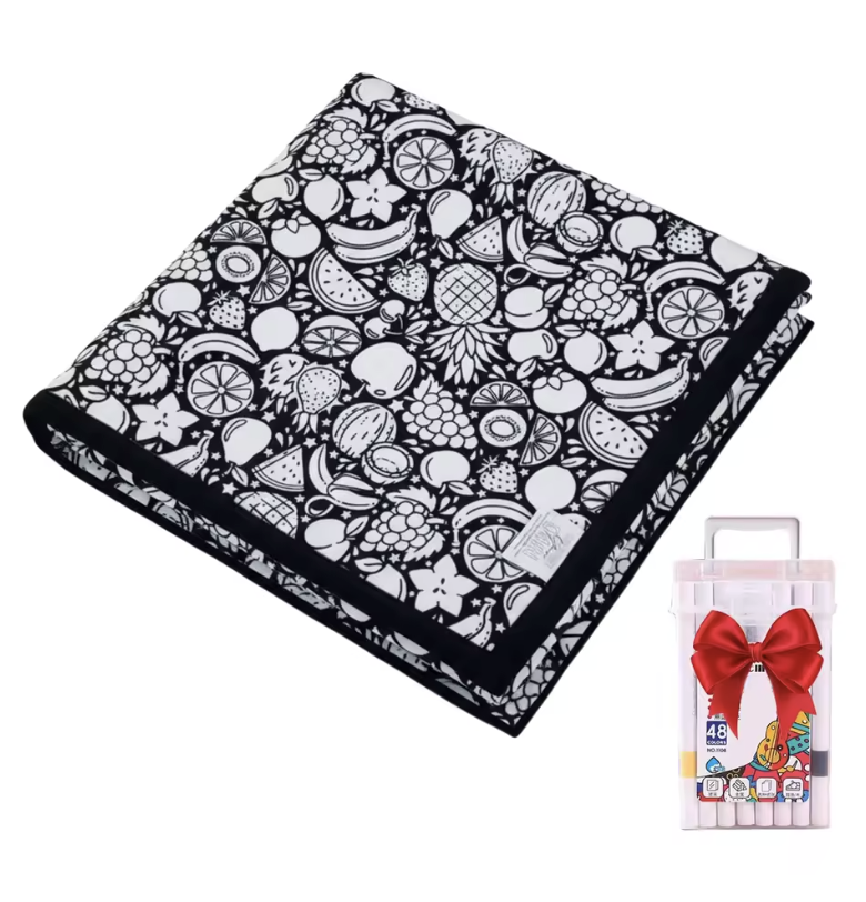 Kids DIY colouring blanket, soft plush fabric, washable & reusable