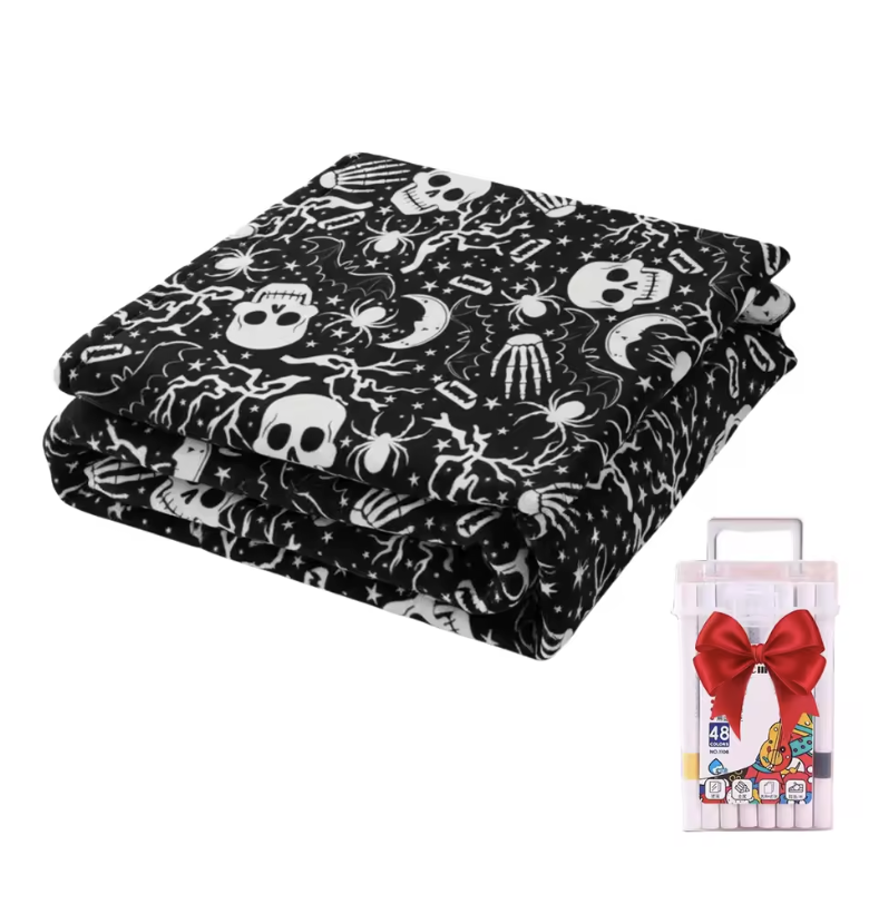 Kids DIY colouring blanket, soft plush fabric, washable & reusable