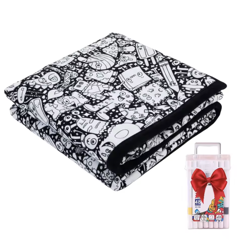 Kids DIY colouring blanket, soft plush fabric, washable & reusable