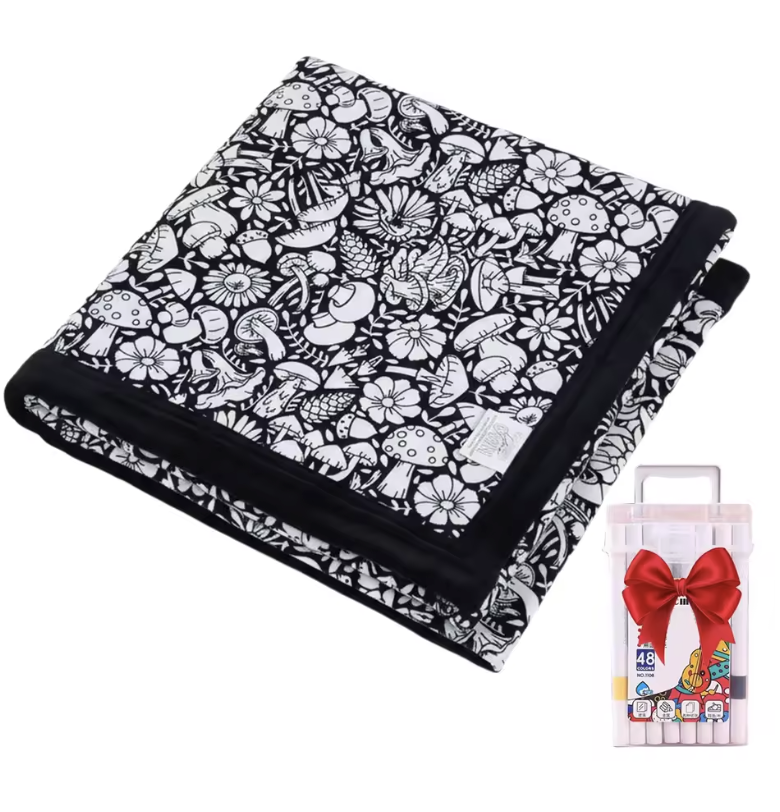 Kids DIY colouring blanket, soft plush fabric, washable & reusable