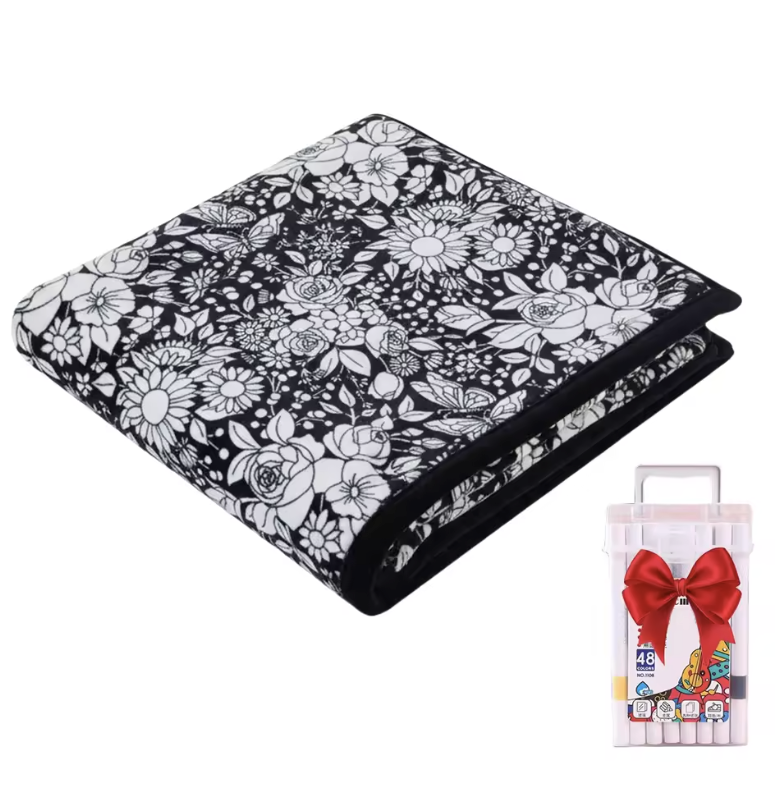 Kids DIY colouring blanket, soft plush fabric, washable & reusable