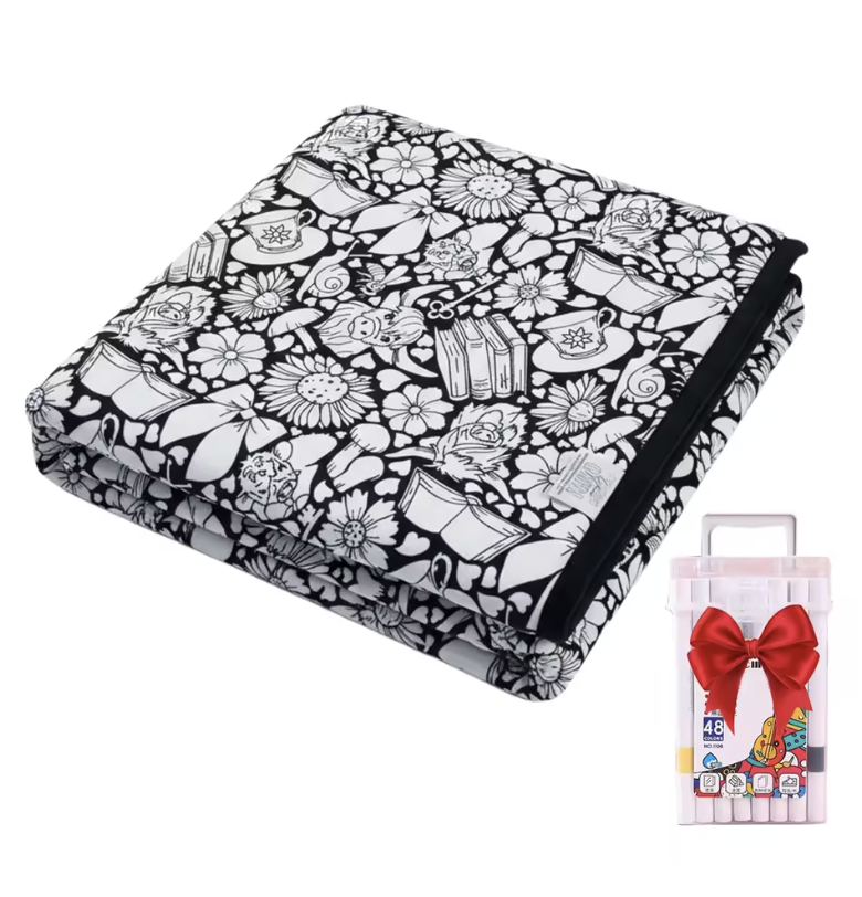 Kids DIY colouring blanket, soft plush fabric, washable & reusable
