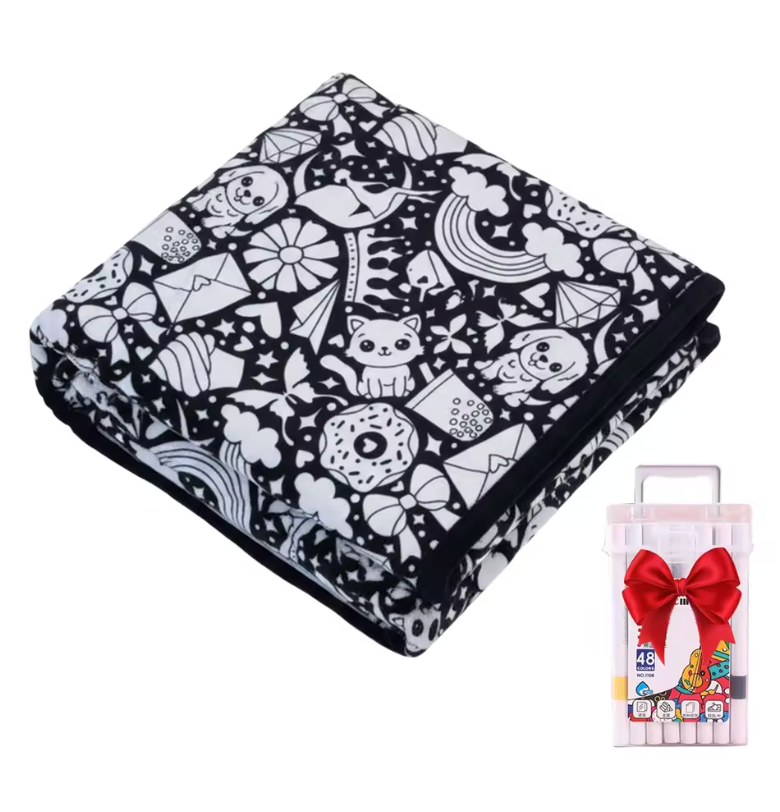 Kids DIY colouring blanket, soft plush fabric, washable & reusable