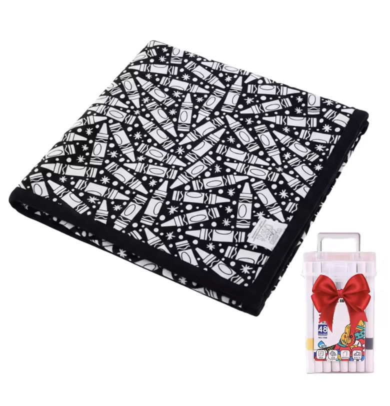 Kids DIY colouring blanket, soft plush fabric, washable & reusable