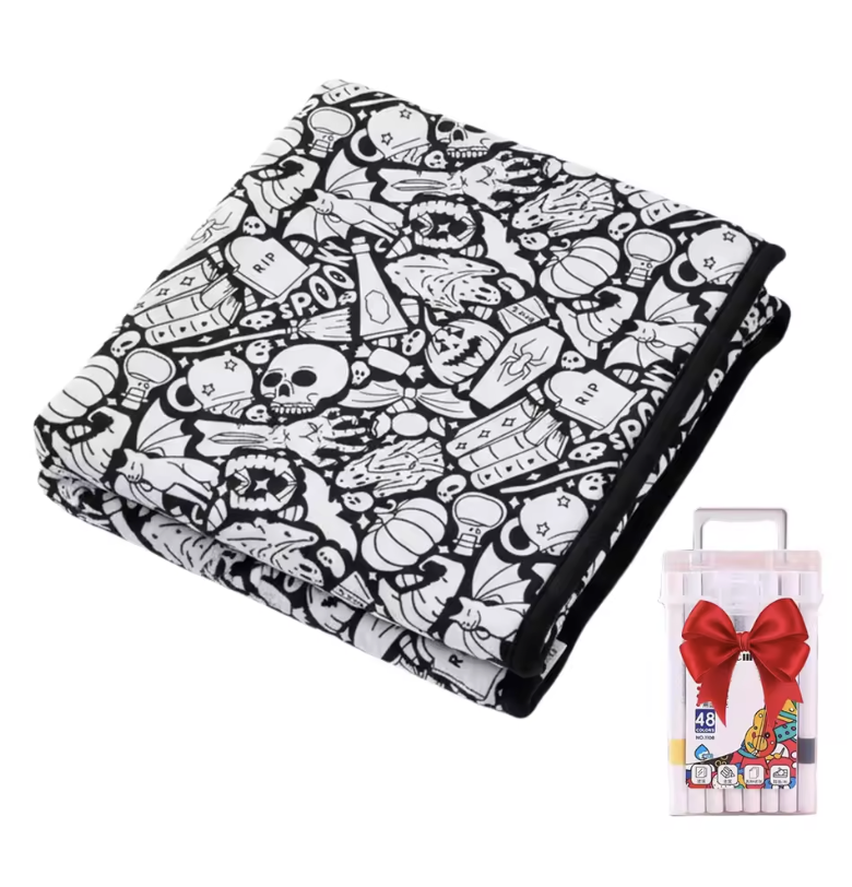 Kids DIY colouring blanket, soft plush fabric, washable & reusable