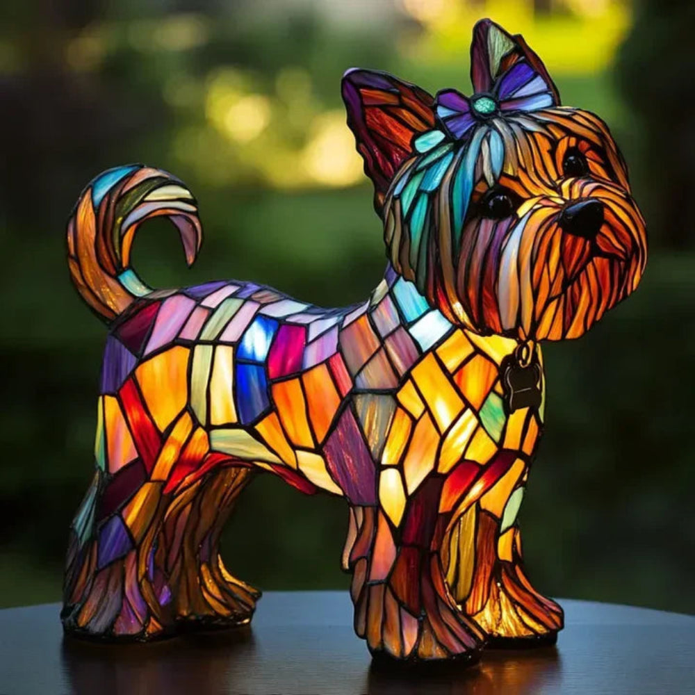Tiffany Style Dog Table Lamp | Stained Glass French Bulldog Design