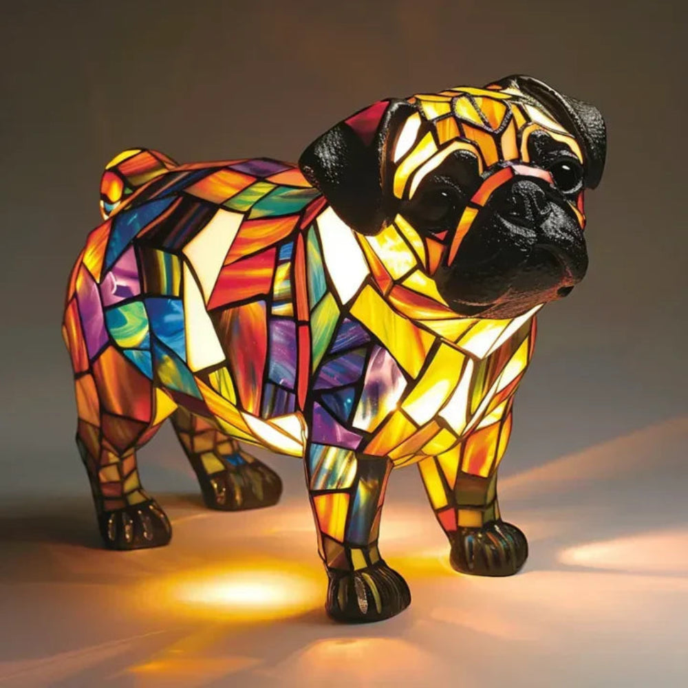 Tiffany Style Dog Table Lamp | Stained Glass French Bulldog Design