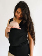 Skin to skin baby carrier top with kangaroo pocket for mum and dad