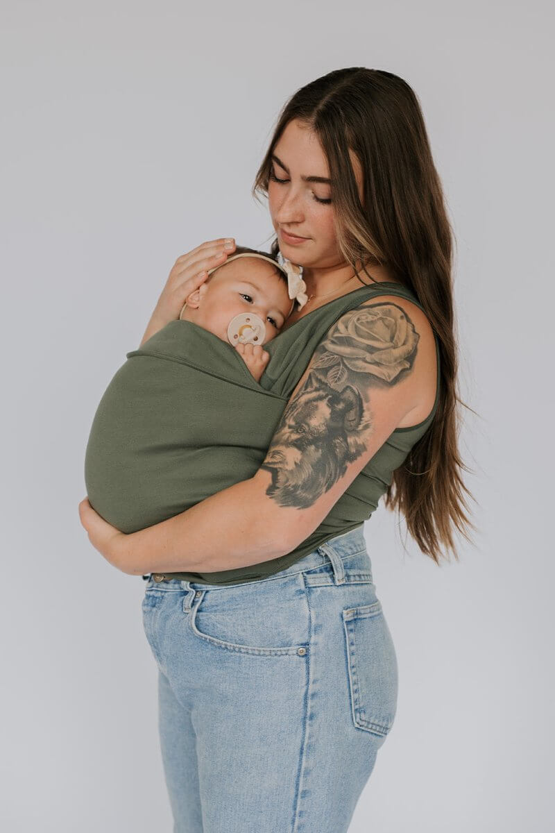 Skin to skin baby carrier top with kangaroo pocket for mum and dad