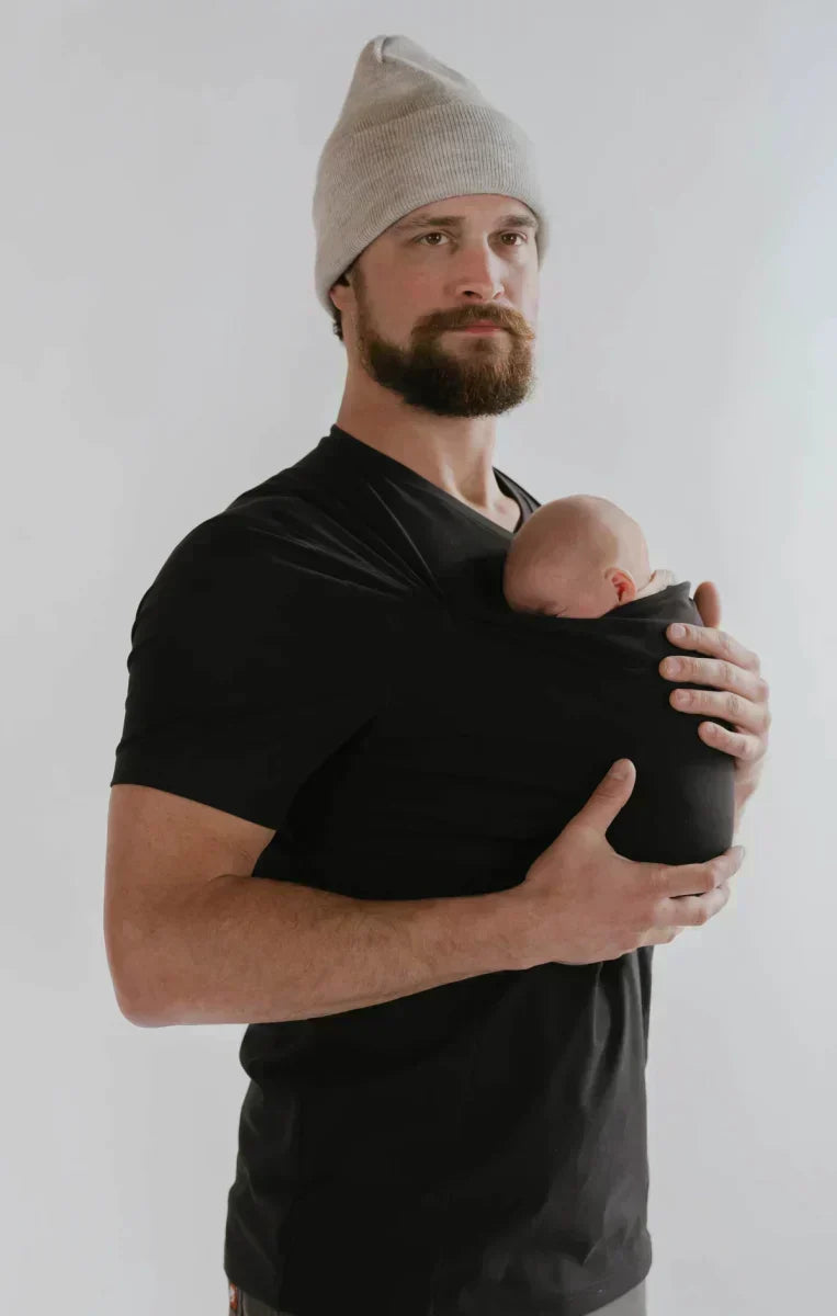 Skin to skin baby carrier top with kangaroo pocket for mum and dad