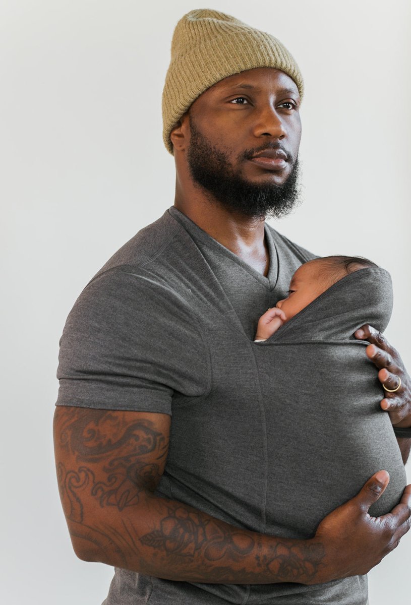 Skin to skin baby carrier top with kangaroo pocket for mum and dad