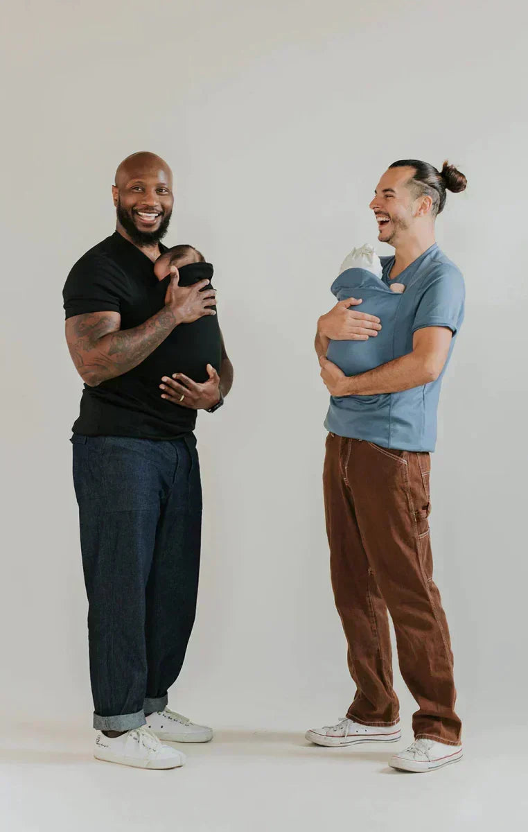 Skin to skin baby carrier top with kangaroo pocket for mum and dad