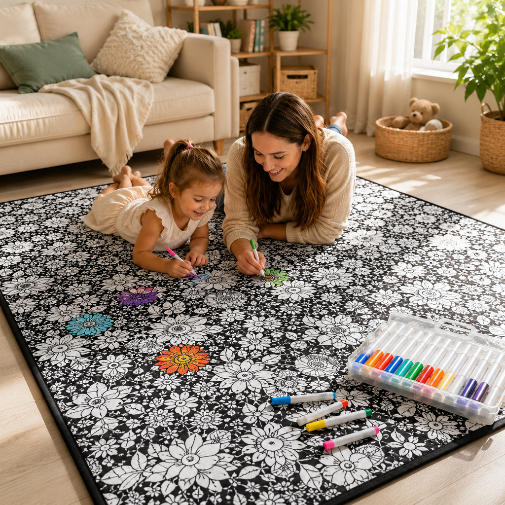 Kids DIY colouring blanket, soft plush fabric, washable & reusable