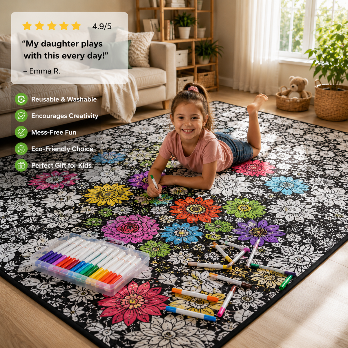 Kids DIY colouring blanket, soft plush fabric, washable & reusable