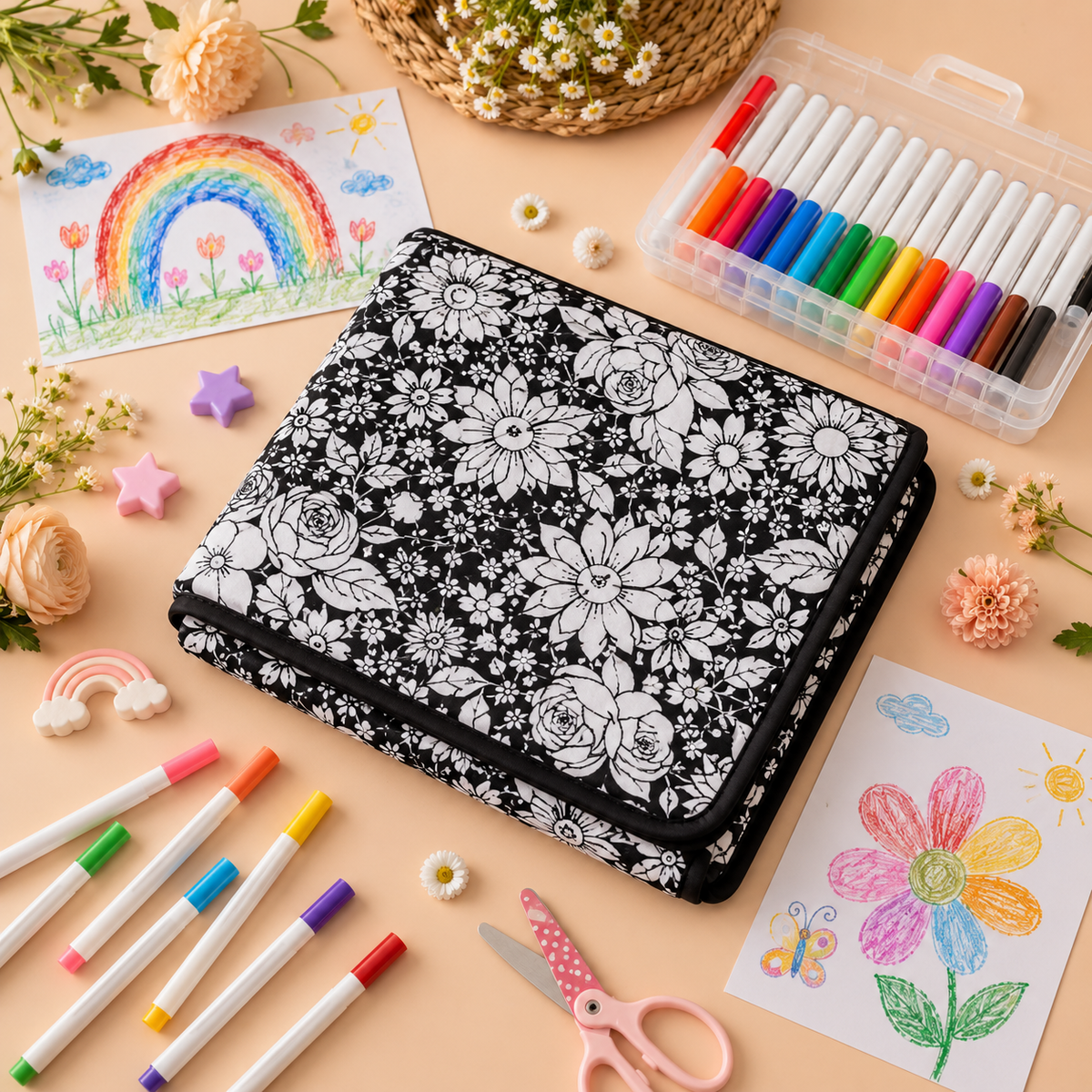 Kids DIY colouring blanket, soft plush fabric, washable & reusable