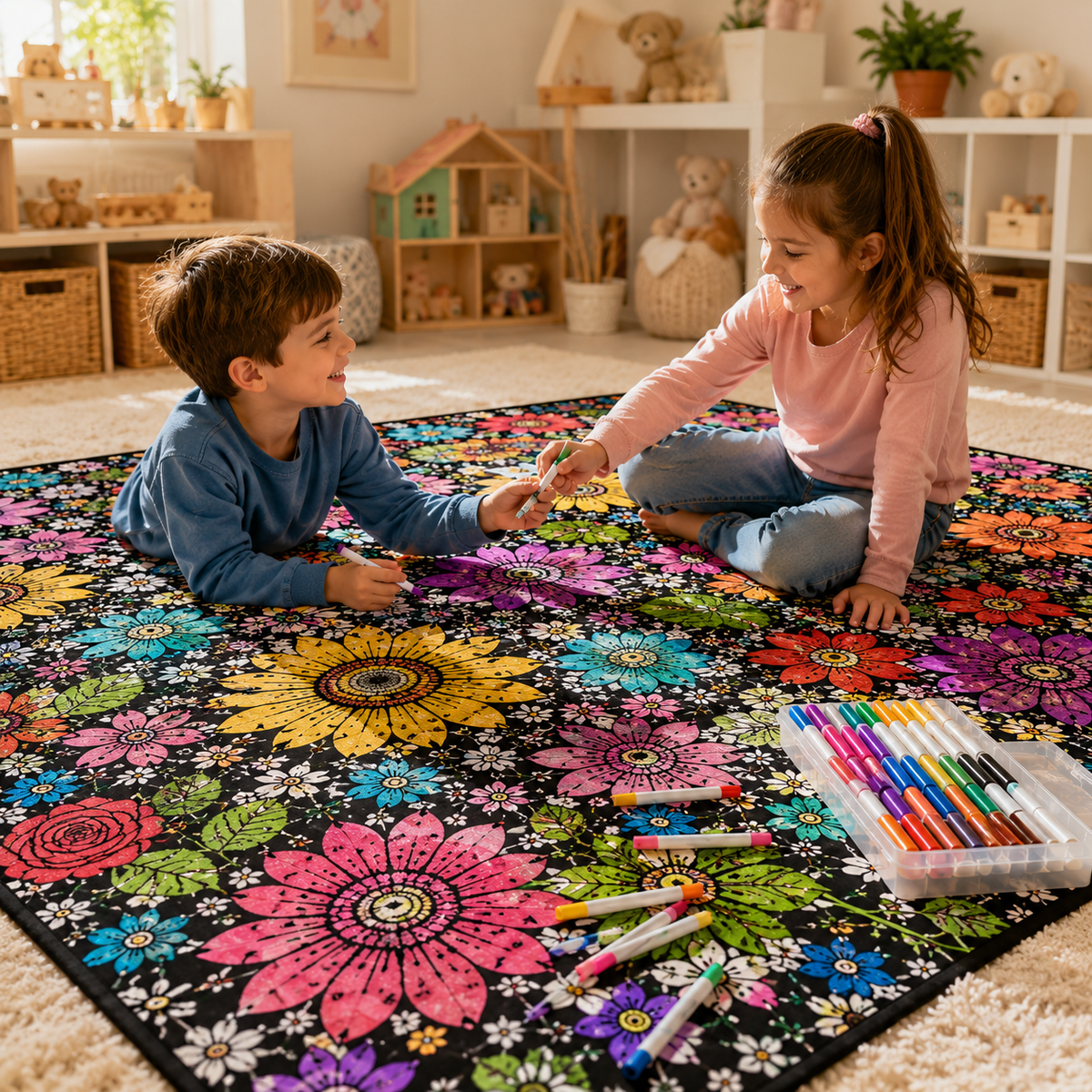 Kids DIY colouring blanket, soft plush fabric, washable & reusable