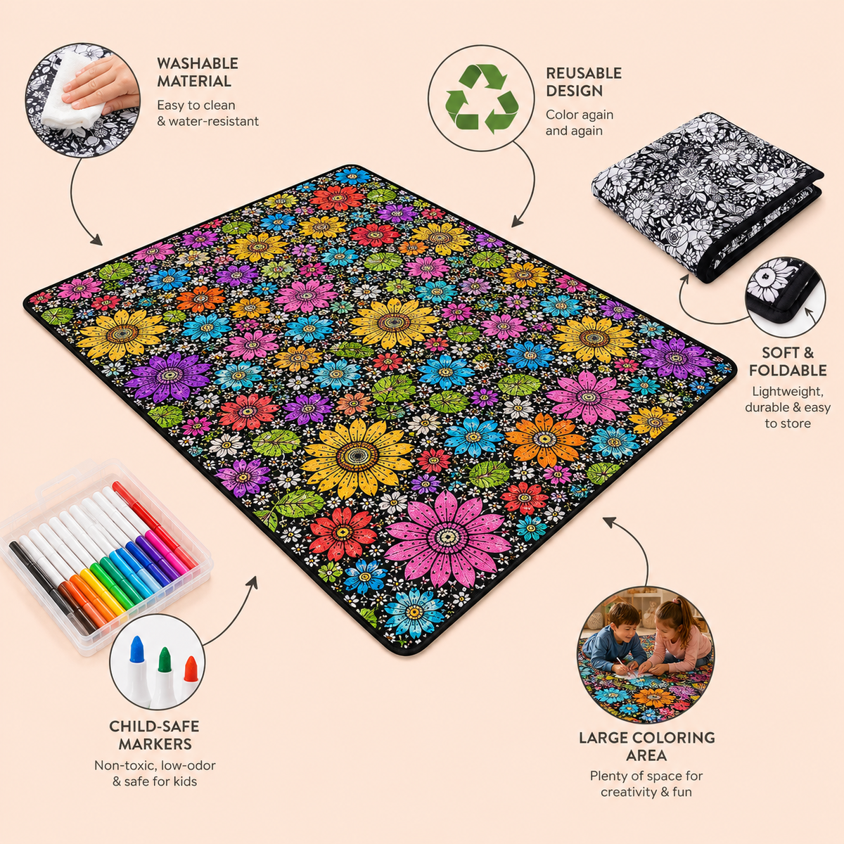 Kids DIY colouring blanket, soft plush fabric, washable & reusable