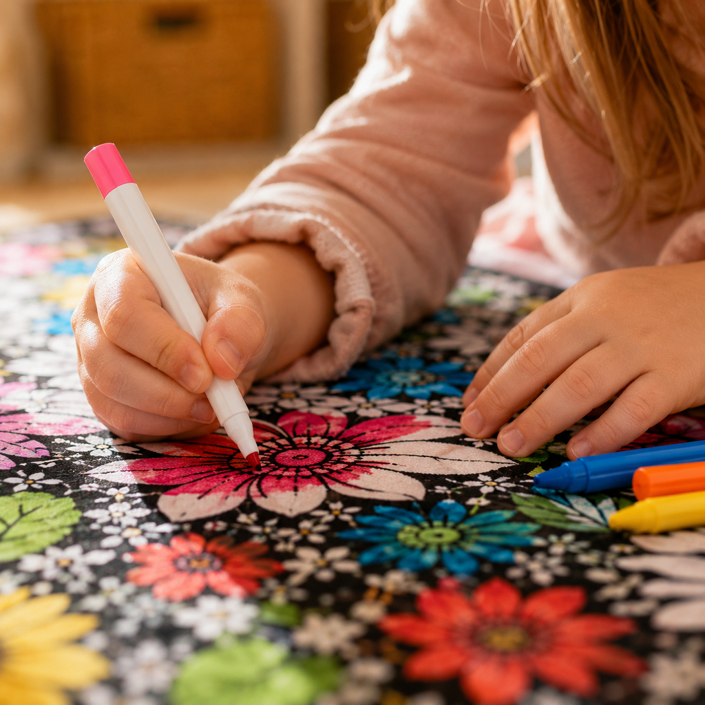 Kids DIY colouring blanket, soft plush fabric, washable & reusable