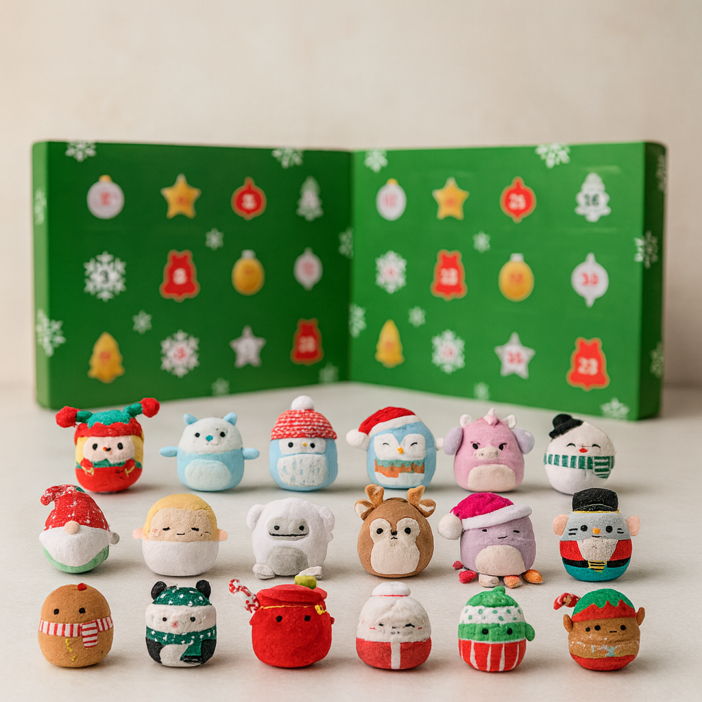 Plush advent calendar with 24 mini Christmas soft toys