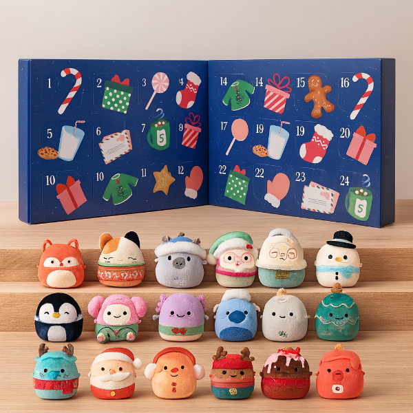 Plush advent calendar with 24 mini Christmas soft toys