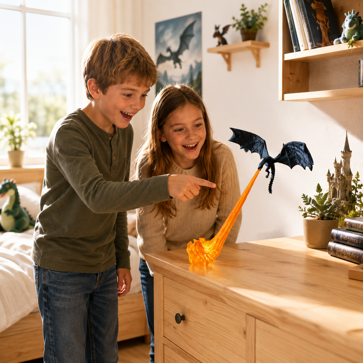 Flying Dragon Flame Decoration, illuminated fire effect, fantasy rooms