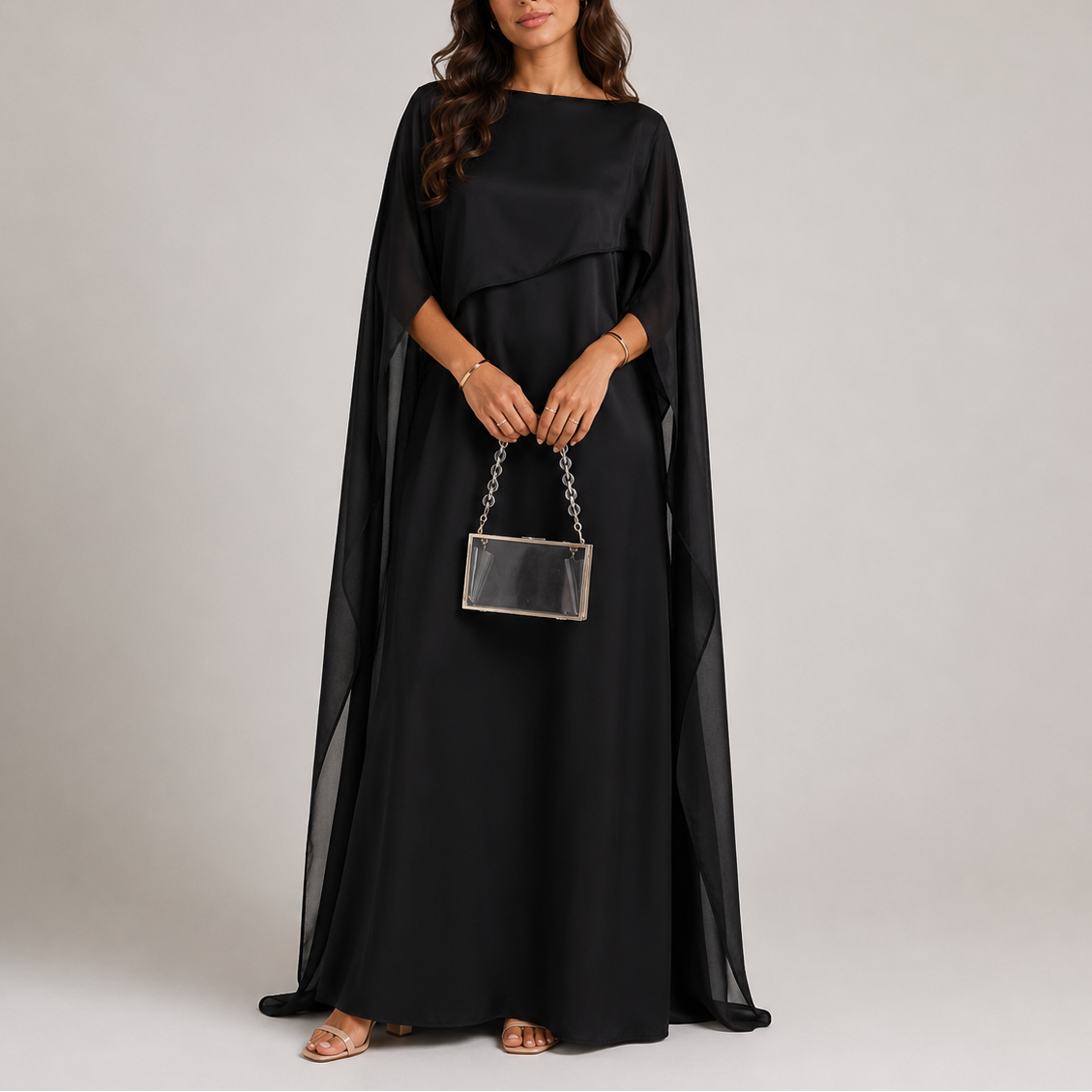 Naldony Women's Draped Cape Maxi Dress | Floor Length Evening Dress