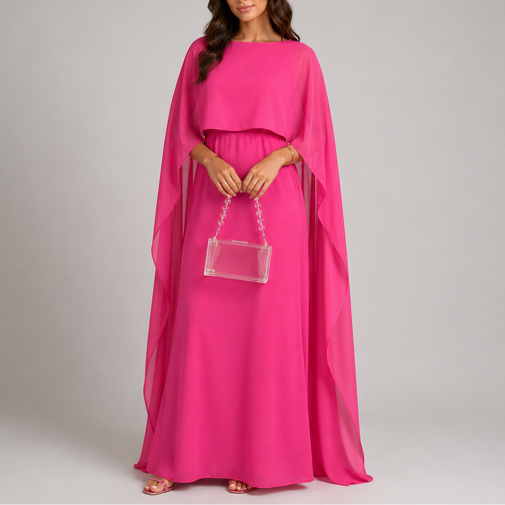 Naldony Women's Draped Cape Maxi Dress | Floor Length Evening Dress