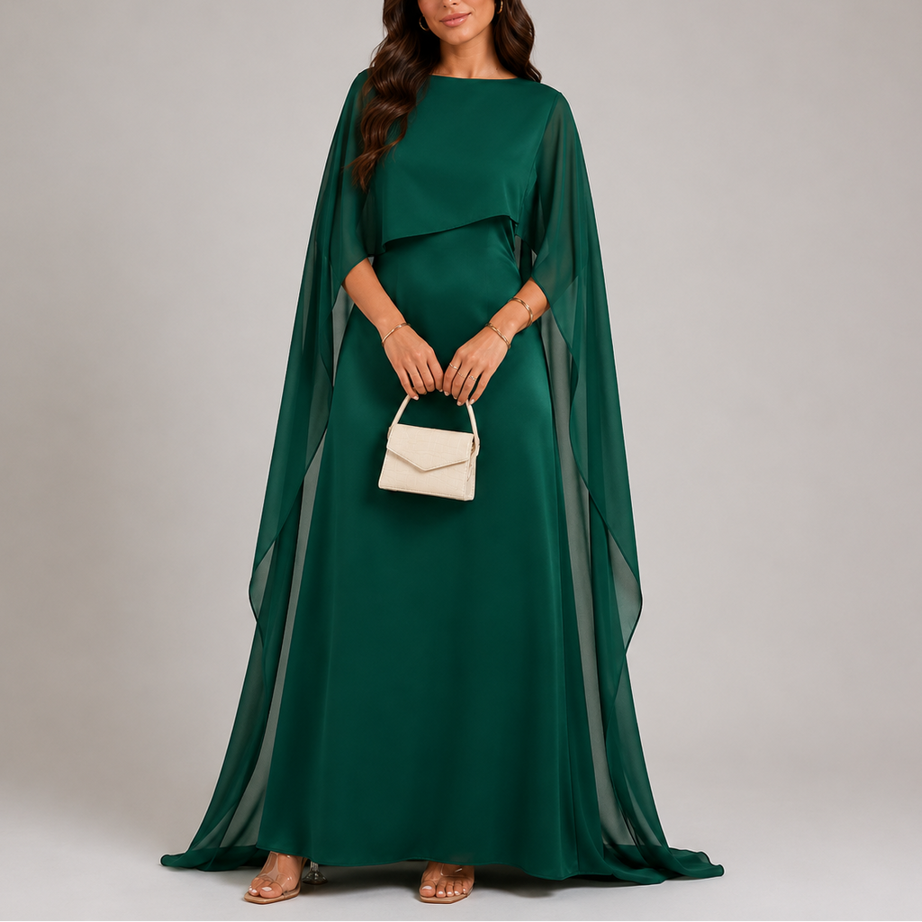 Naldony Women's Draped Cape Maxi Dress | Floor Length Evening Dress