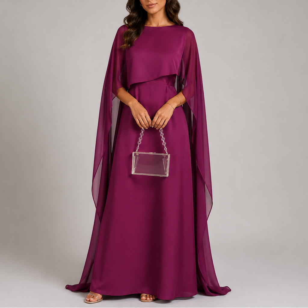 Naldony Women's Draped Cape Maxi Dress | Floor Length Evening Dress
