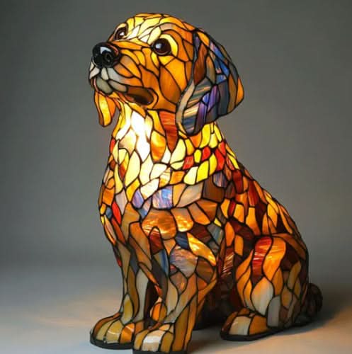 LED dog breed table lamp, 17 cm (6.7 in), USB powered, warm white light
