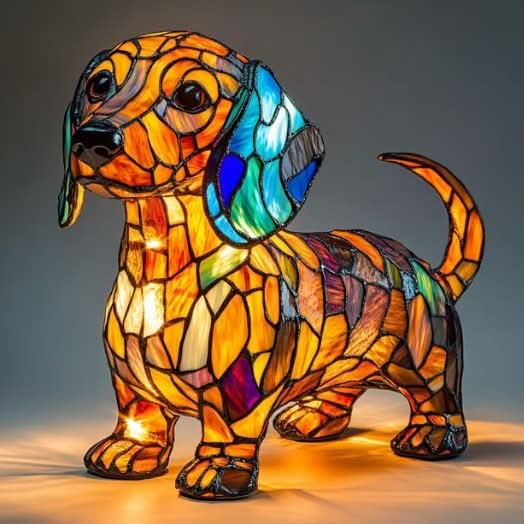 LED dog breed table lamp, 17 cm (6.7 in), USB powered, warm white light